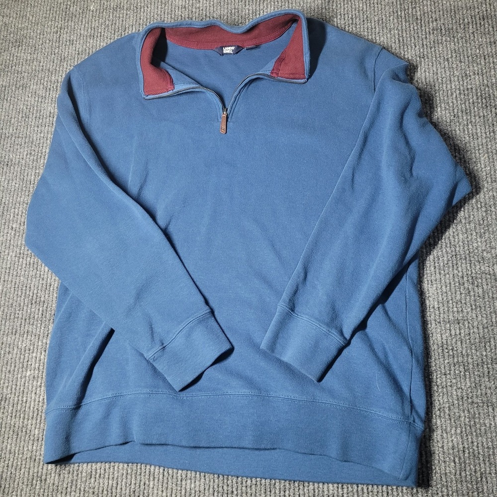Lands End Mens XXL Blue Pull Over 1/4 Zip Sweater 100 Percent Cotton Soft